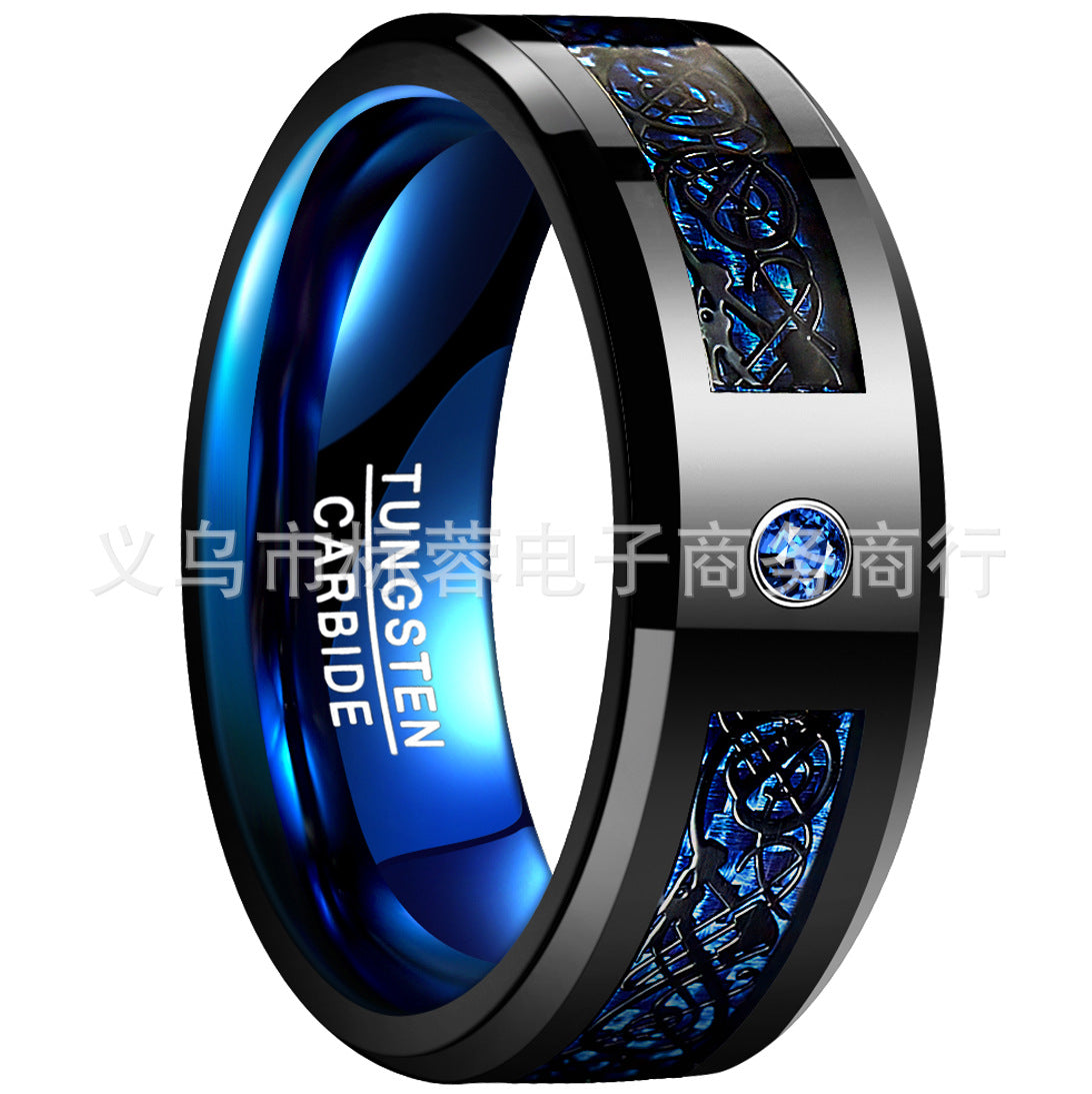 Tungsten Steel Ring With Black Dragon Blue Red And Green Carbon Fiber Men's Tungsten Steel Ring Spot A Generation Of Hair