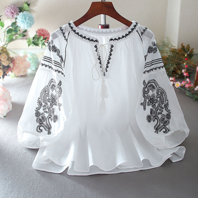 مجموعة اروين التجارية arwen&ajh group  Doll Shirt Fluffy Top Western  Lace Design Sense Niche Embroidered Shirt