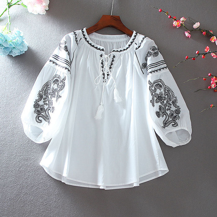 مجموعة اروين التجارية arwen&ajh group  Doll Shirt Fluffy Top Western  Lace Design Sense Niche Embroidered Shirt