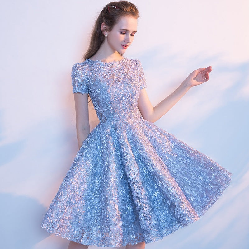 ARWEN & AJH مجموعة أروين Annual Meeting Girlfriend Evening Dress 2024 New Autumn And Summer Mid-length Host Dress Women's Sky Blue Bridesmaid Dress