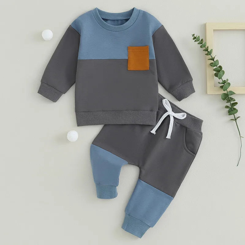 RUEWEY Baby Boy Contrast Color Pant Sets Spring Autumn Clothes Long Sleeve Sweatshirt Tops and Bottom Sets Baby Items Clothing