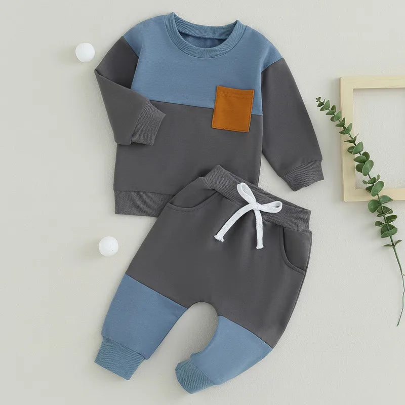 RUEWEY Baby Boy Contrast Color Pant Sets Spring Autumn Clothes Long Sleeve Sweatshirt Tops and Bottom Sets Baby Items Clothing