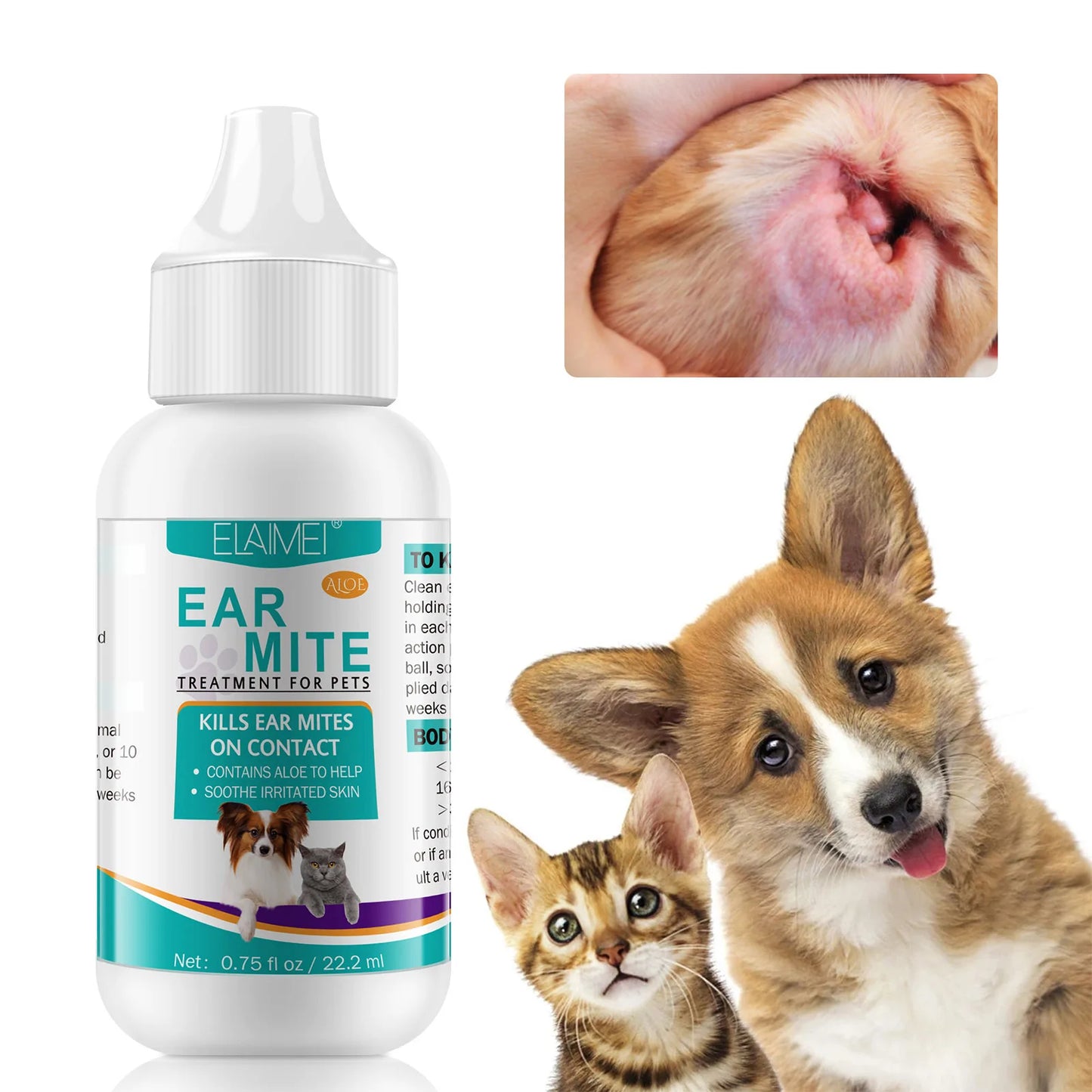 Aloe Ear Mite Treatment for Pets Medicine Kills Ticks Relieve Itchiness Soothes Ears with Aloe 2 Bottles Pack for Dogs and Cats