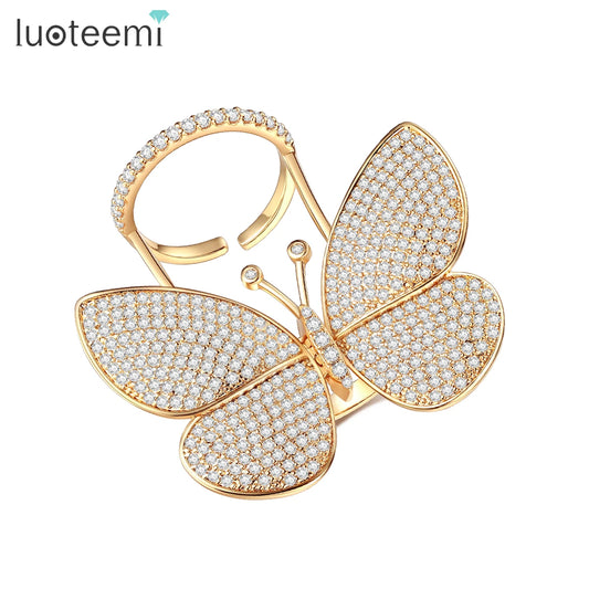 ARWEN & AJH GROUP  Dancing Butterfly Rings for Women Luxury Cubic Zirconia Wedding Engagement Ring for Bridal Korean Fashion Charm Jewelry