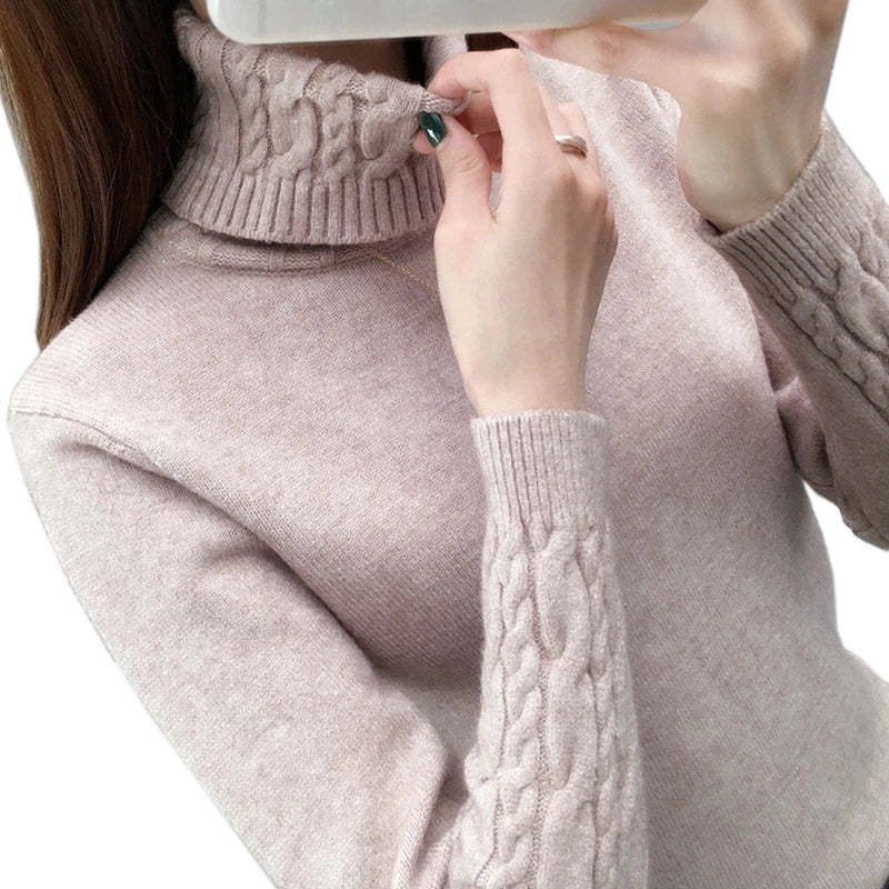 مجموعة أروين ARWEN&AJH GROUP Women Sweater Turtleneck Pullovers Autumn Winter Sweaters New  Long Sleeves Thick Warm Female Sweater Khaki