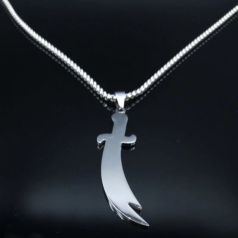 Arabic Imam Ali Zulfiqar Sword Necklace Chain for Men Stainless Steel Muslim Islam Knife Islamic Accessories Jewelry N558S01