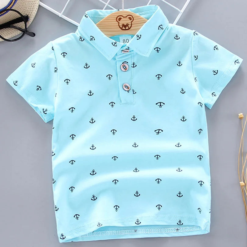 2024 Summer New Baby Kids Boys Fashion Breathable Print Short Sleeve Lapel Collar Cotton Shirt Tops Dropshipping