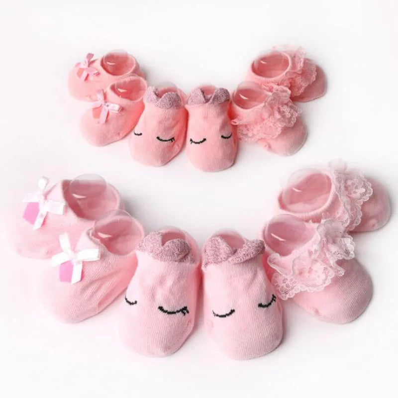 3 Pairs/Lot Lace Flower Newborn Baby Socks Cotton Anti-Slip Kids Floor Socks Bow toddler Girl Socks Spring Girls Gift sokken