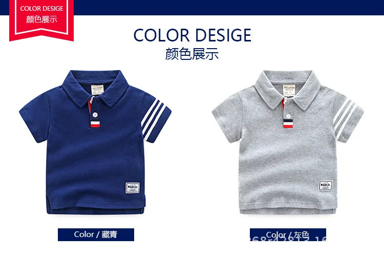 Summer Boys Active T-shirts Cotton Toddler Kids Polo Tops Tees Quality Children's Clothes