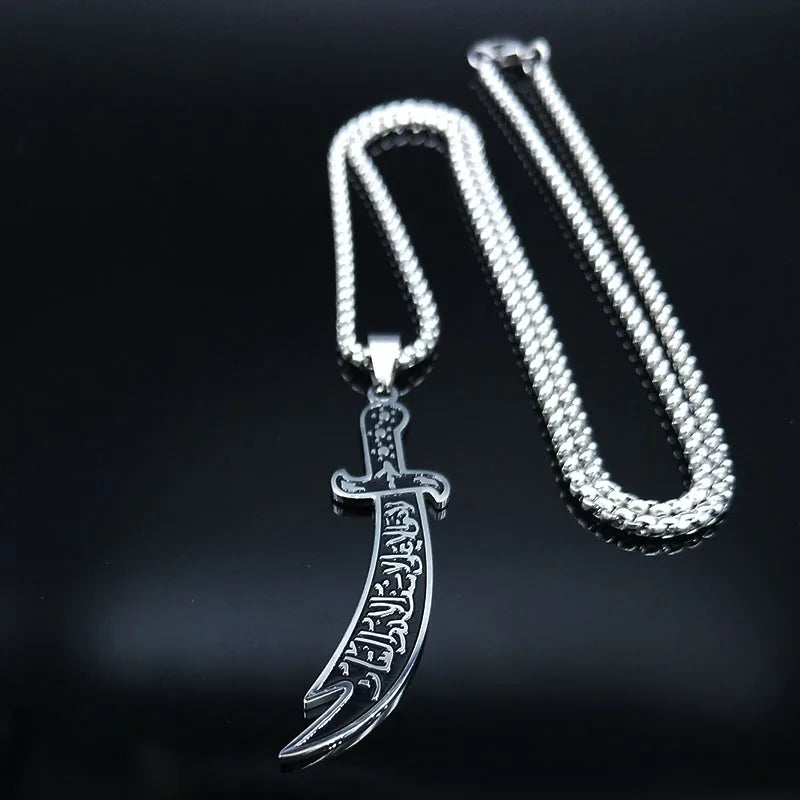 Arabic Imam Ali Zulfiqar Sword Necklace Chain for Men Stainless Steel Muslim Islam Knife Islamic Accessories Jewelry N558S01