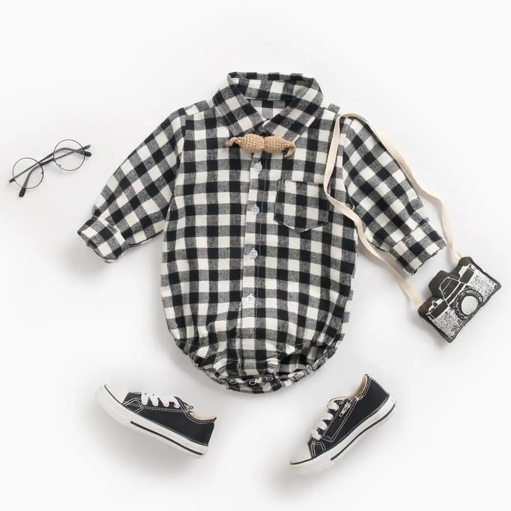 Sanlutoz Long Sleeve Cotton Baby Boys Bodysuits Plaid Casual Infants Clothing Autumn