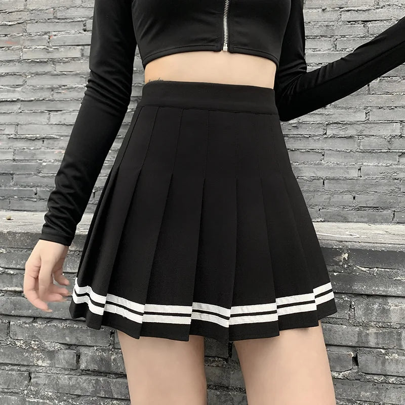 مجموعة اروين arwen&ajh group 2024  Vintage Korean Style Patchwork Skirt   Black Pleated Skirts Gothic Streetwear High Waist Mini Skirt Women Punk Skirt