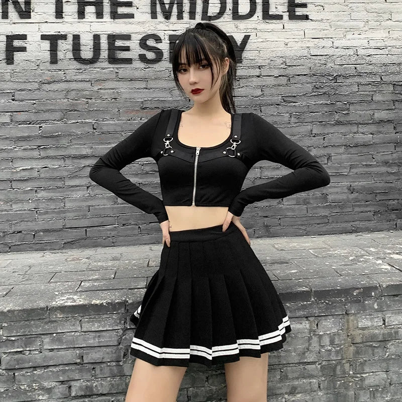 مجموعة اروين arwen&ajh group 2024  Vintage Korean Style Patchwork Skirt   Black Pleated Skirts Gothic Streetwear High Waist Mini Skirt Women Punk Skirt