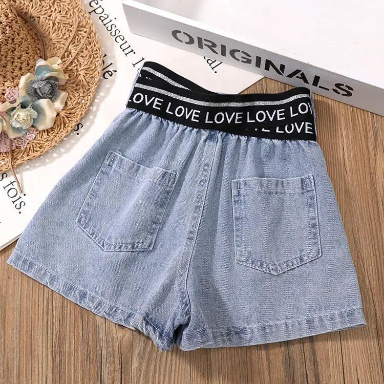 Summer Kids Girls Clothes Set Teen Girl Crop Tops T-shirt + Denim shorts 2pcs Girl Outfits Baby Girls Clothing 4 7 10 to 12 year