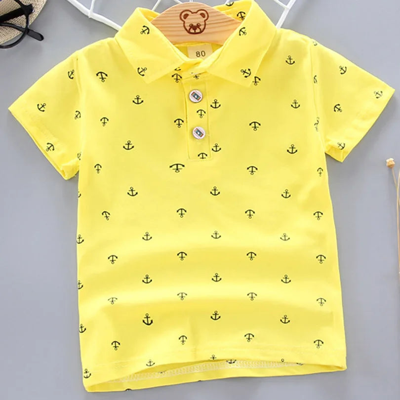 2024 Summer New Baby Kids Boys Fashion Breathable Print Short Sleeve Lapel Collar Cotton Shirt Tops Dropshipping