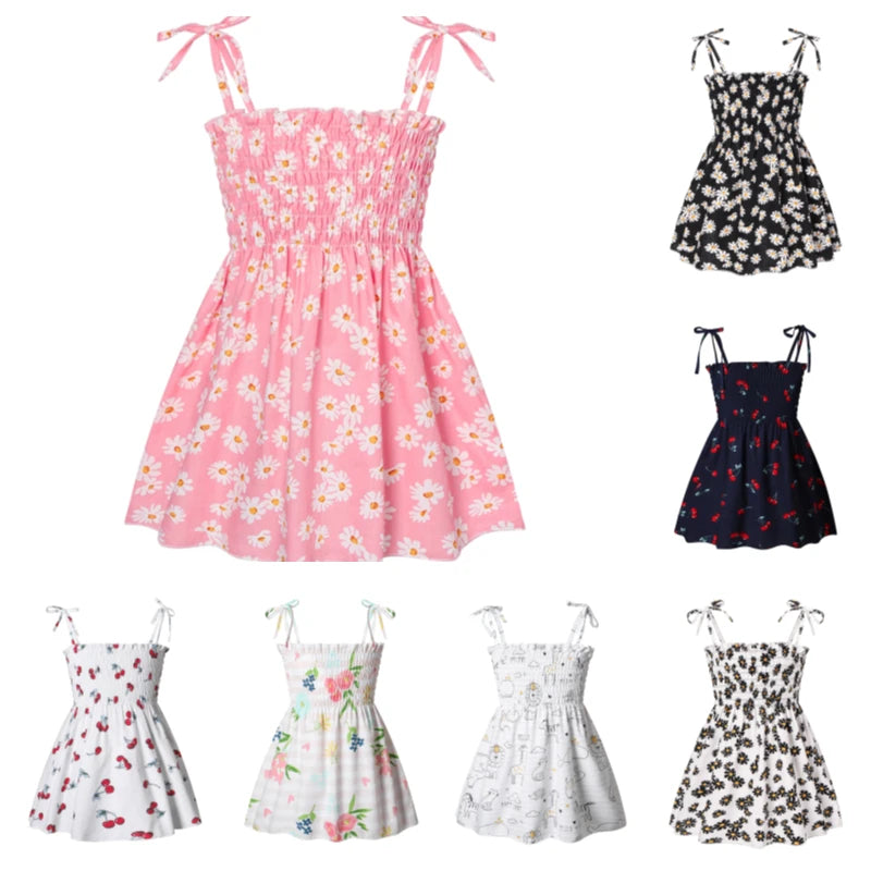 2-6 Years Girls Dresses Kids Summer Sleeveless Strap Princess Dress Cotton Flower Print Children Clothes Girl Casual Sundress