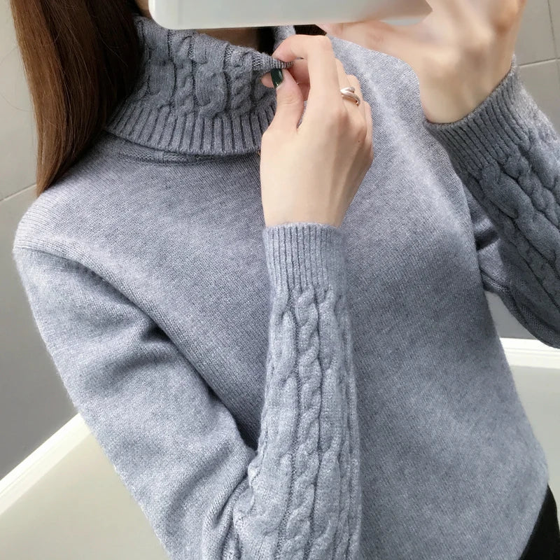 مجموعة أروين ARWEN&AJH GROUP Women Sweater Turtleneck Pullovers Autumn Winter Sweaters New  Long Sleeves Thick Warm Female Sweater Khaki