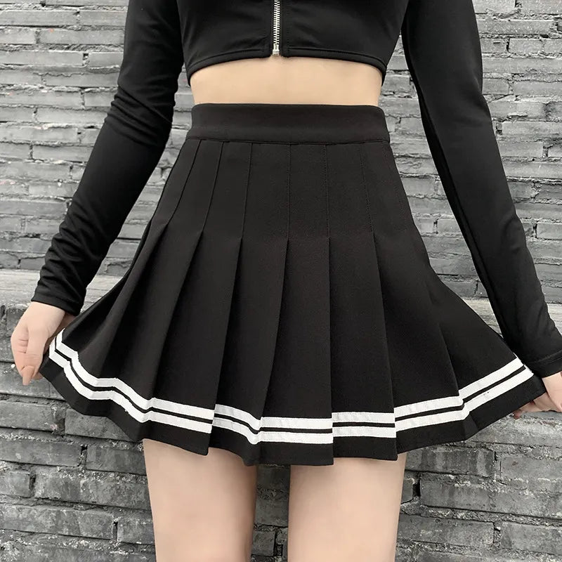 مجموعة اروين arwen&ajh group 2024  Vintage Korean Style Patchwork Skirt   Black Pleated Skirts Gothic Streetwear High Waist Mini Skirt Women Punk Skirt