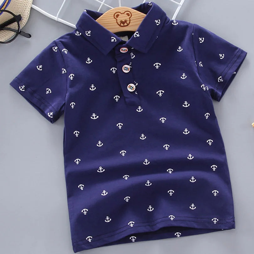 2024 Summer New Baby Kids Boys Fashion Breathable Print Short Sleeve Lapel Collar Cotton Shirt Tops Dropshipping