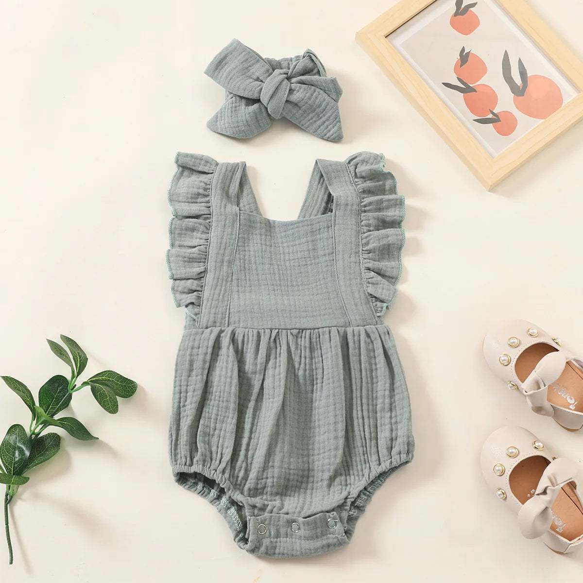 Summer Newborn Infant Baby Girls Romper + Headband Muslin Sleeveless Rompers Kids Onepiece Fashion Baby Clothing