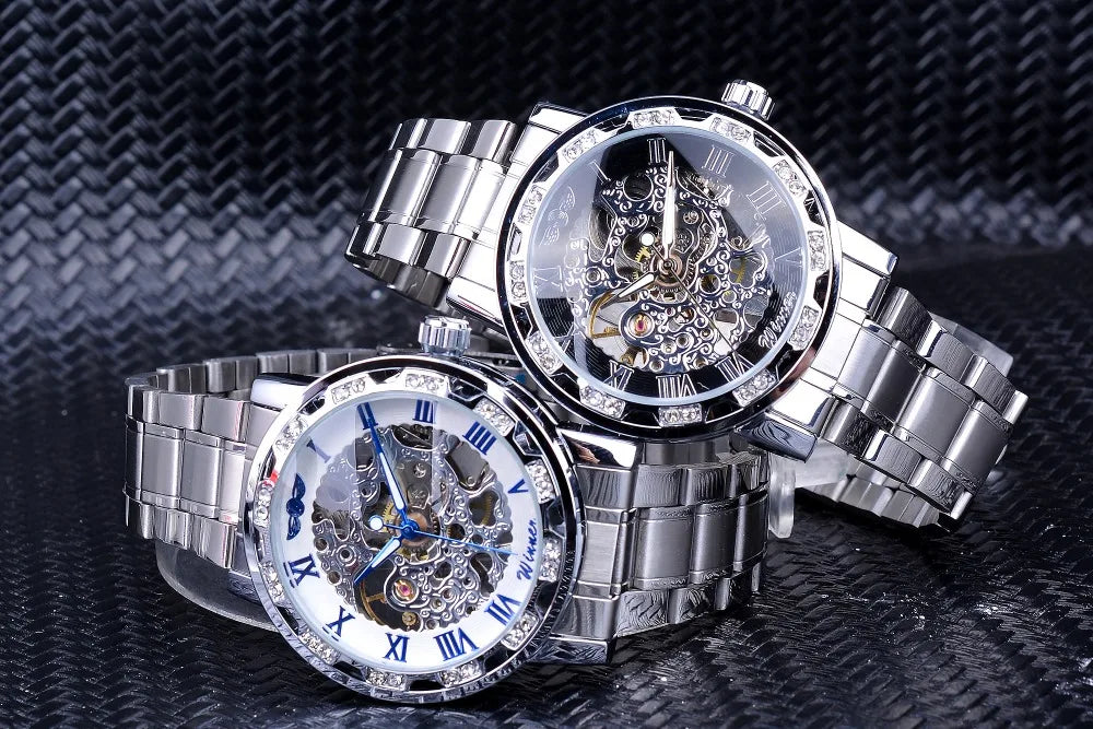 Winner Transparent Fashion Diamond Luminous Gear Movement Royal Design Men Top Brand Luxury Male Mechanical Skeleton Wrist Watch