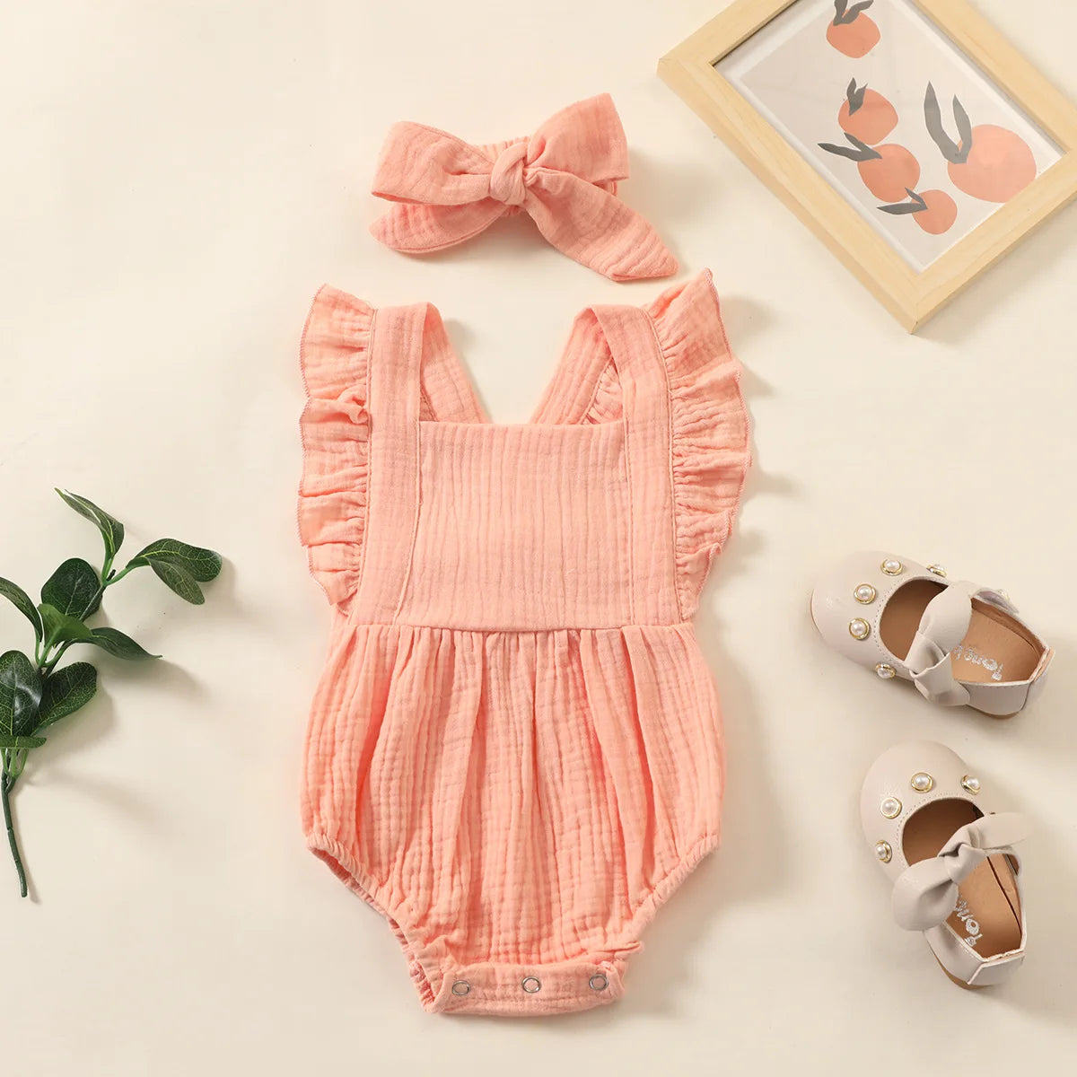 Summer Newborn Infant Baby Girls Romper + Headband Muslin Sleeveless Rompers Kids Onepiece Fashion Baby Clothing