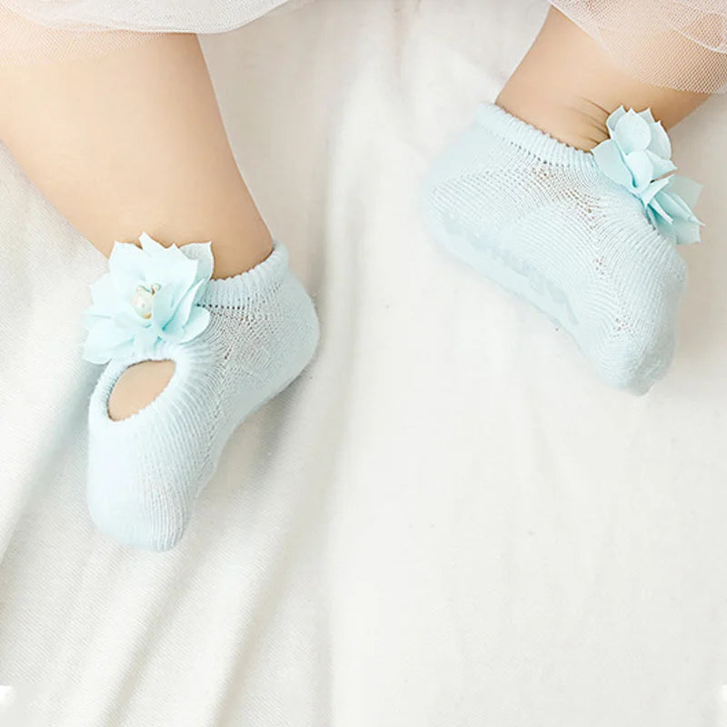 3 Pairs/Lot Lace Flower Newborn Baby Socks Cotton Anti-Slip Kids Floor Socks Bow toddler Girl Socks Spring Girls Gift sokken