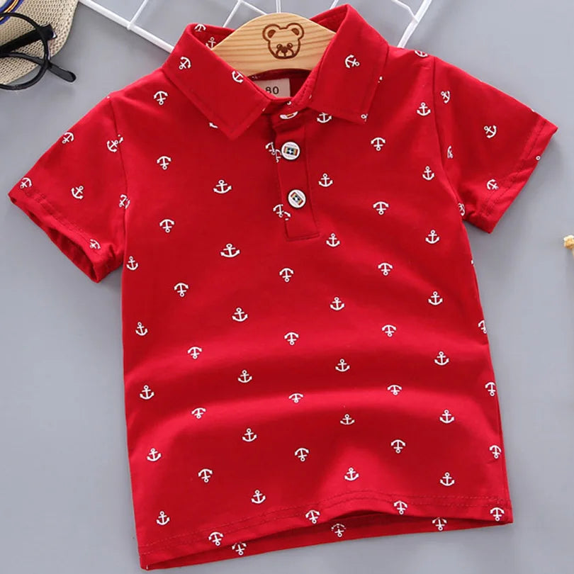 2024 Summer New Baby Kids Boys Fashion Breathable Print Short Sleeve Lapel Collar Cotton Shirt Tops Dropshipping