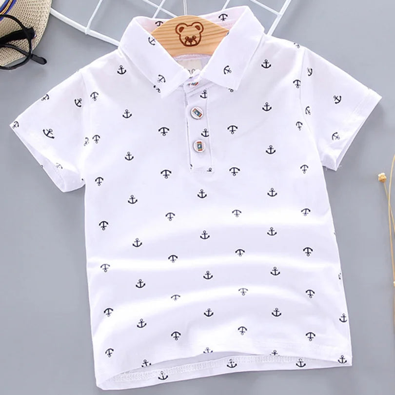 2024 Summer New Baby Kids Boys Fashion Breathable Print Short Sleeve Lapel Collar Cotton Shirt Tops Dropshipping