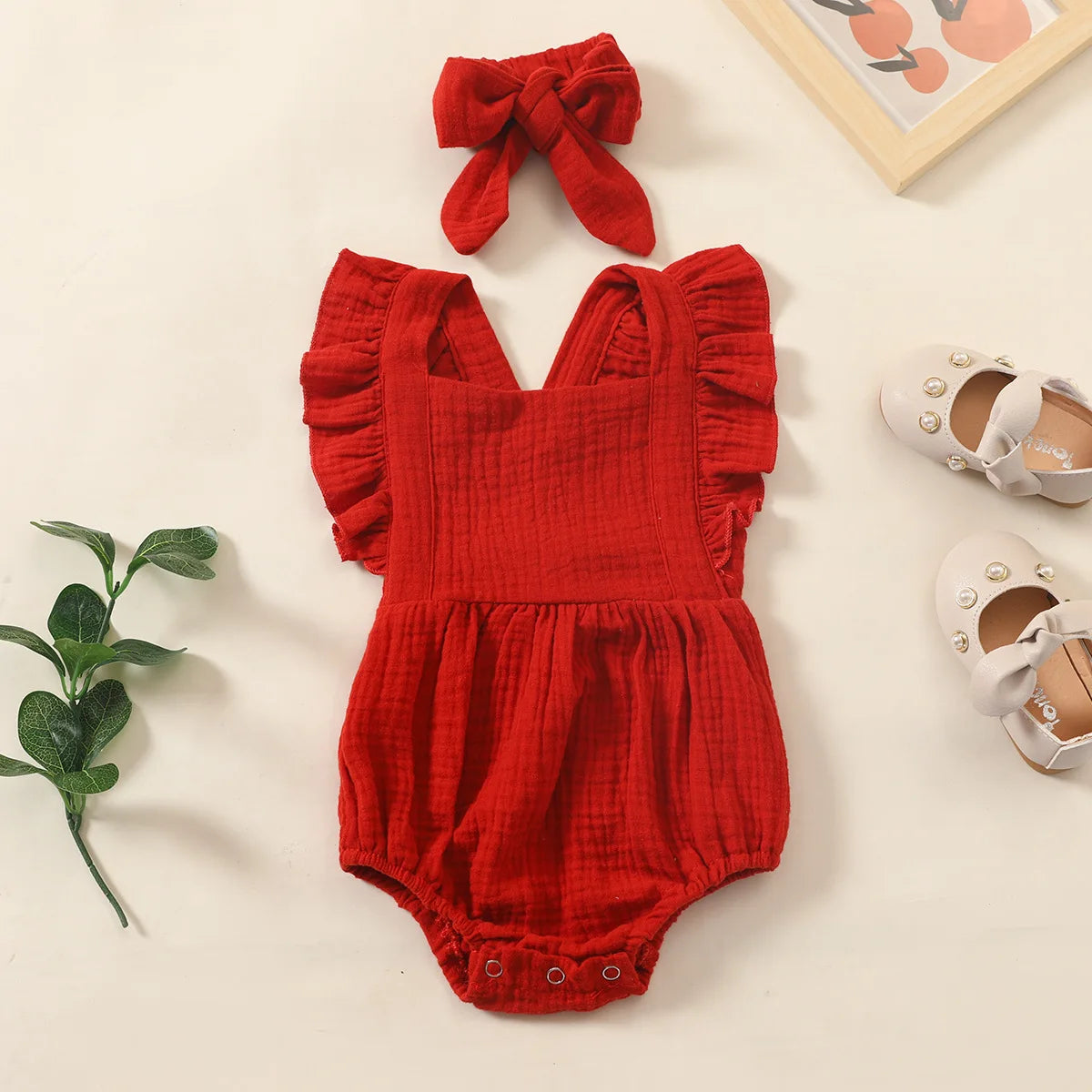 Summer Newborn Infant Baby Girls Romper + Headband Muslin Sleeveless Rompers Kids Onepiece Fashion Baby Clothing