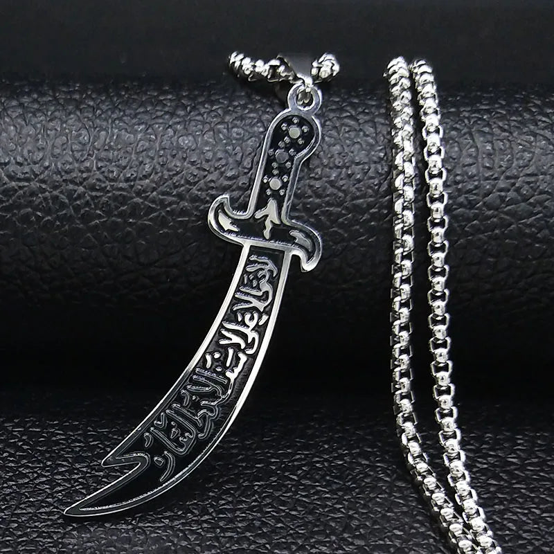 Arabic Imam Ali Zulfiqar Sword Necklace Chain for Men Stainless Steel Muslim Islam Knife Islamic Accessories Jewelry N558S01