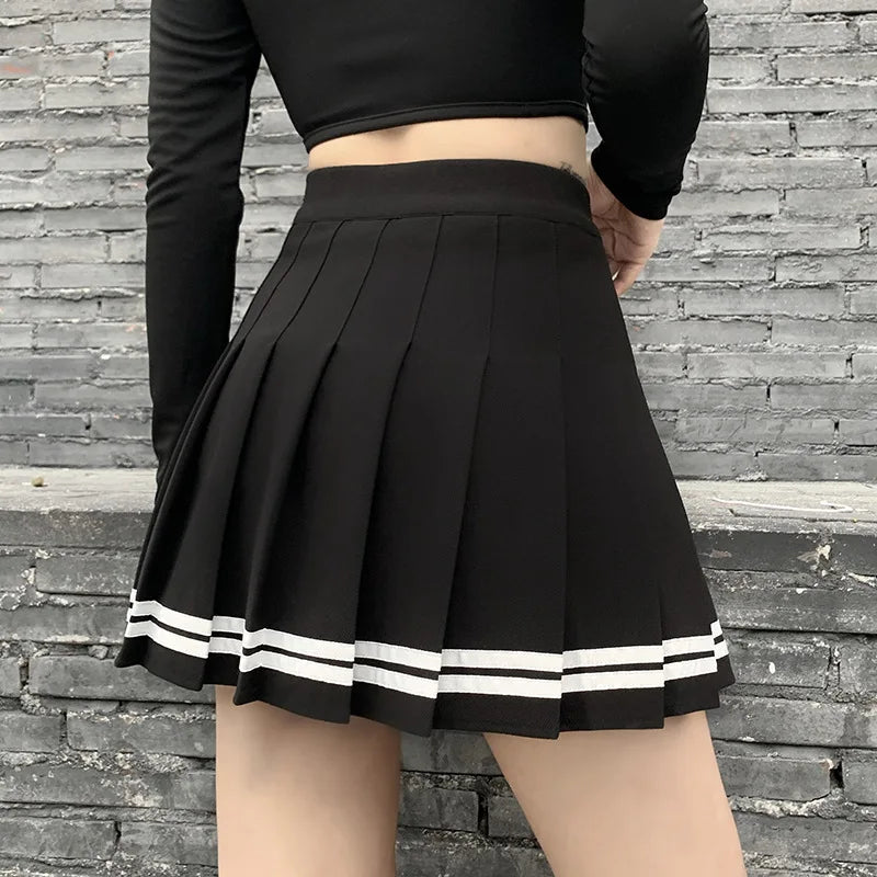 مجموعة اروين arwen&ajh group 2024  Vintage Korean Style Patchwork Skirt   Black Pleated Skirts Gothic Streetwear High Waist Mini Skirt Women Punk Skirt