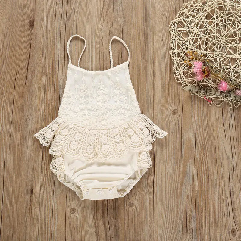 New Newborn Girl Ruffle Lace Backless Jumpsuit Baby Romper Summer Clothes