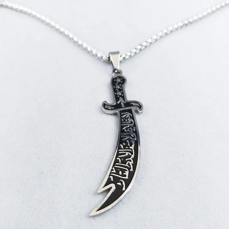 Arabic Imam Ali Zulfiqar Sword Necklace Chain for Men Stainless Steel Muslim Islam Knife Islamic Accessories Jewelry N558S01