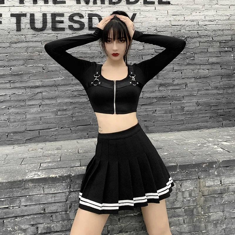 مجموعة اروين arwen&ajh group 2024  Vintage Korean Style Patchwork Skirt   Black Pleated Skirts Gothic Streetwear High Waist Mini Skirt Women Punk Skirt