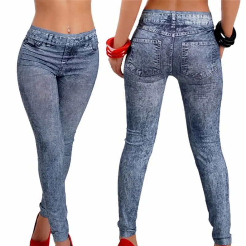 Women Leggings Denim Jeans Pants With Pocket Slim Leggings Women Fitness Blue Black Leggins