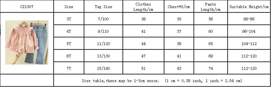 Children'S Clothing 2022 Spring Autumn New Floral Cute Baby Shirt +Denim Bell Bottom Jeans Pants Casual Sweet Girls Clothes Suit