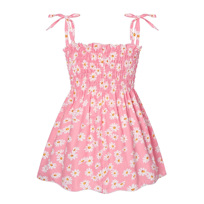 2-6 Years Girls Dresses Kids Summer Sleeveless Strap Princess Dress Cotton Flower Print Children Clothes Girl Casual Sundress