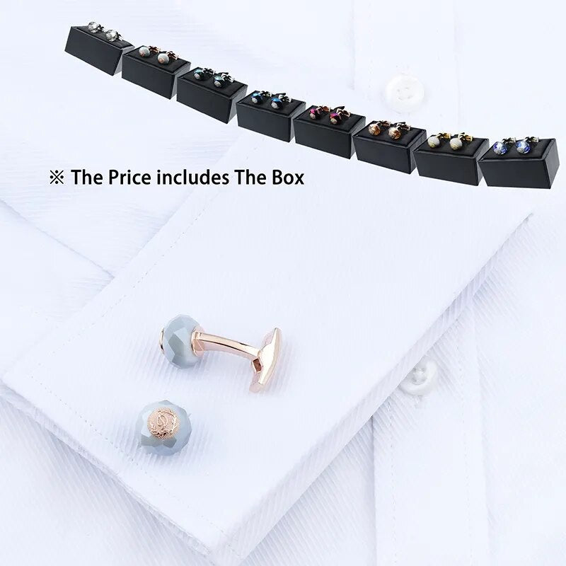 Classic Round Stone CuffLinks Navy Groom Cuff Buttons Luxury  Men's Jewellery Accessories Wedding Gift with box packing