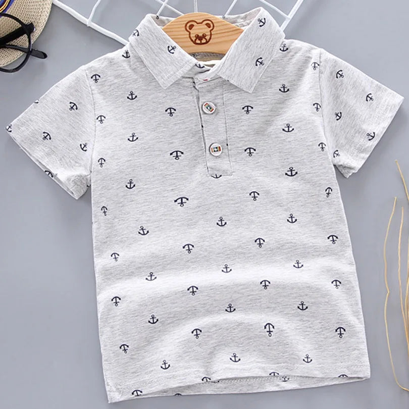 2024 Summer New Baby Kids Boys Fashion Breathable Print Short Sleeve Lapel Collar Cotton Shirt Tops Dropshipping