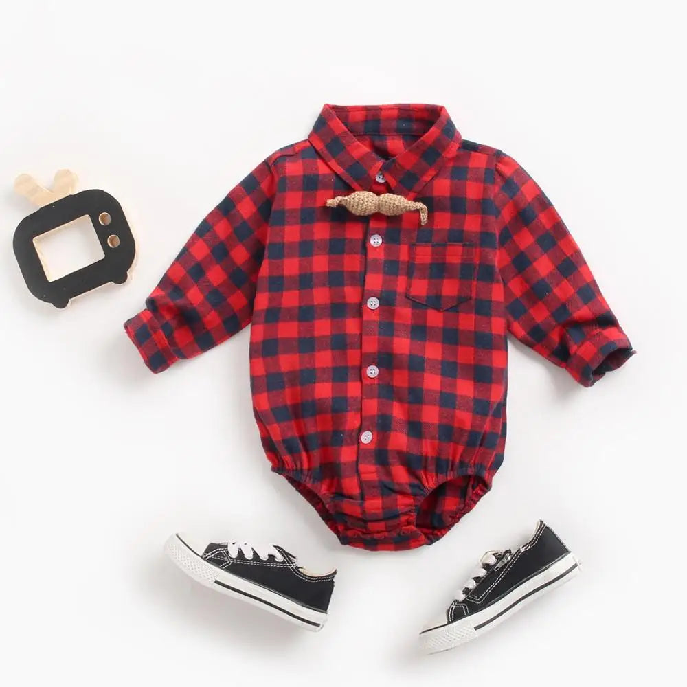 Sanlutoz Long Sleeve Cotton Baby Boys Bodysuits Plaid Casual Infants Clothing Autumn