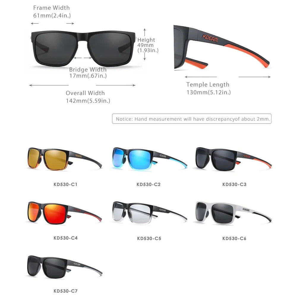 New Polarized Men's Sunglasses Square Outdoor Photochromic Sun Glasses Women Non-Slip Nose Pad Full Accessories Included