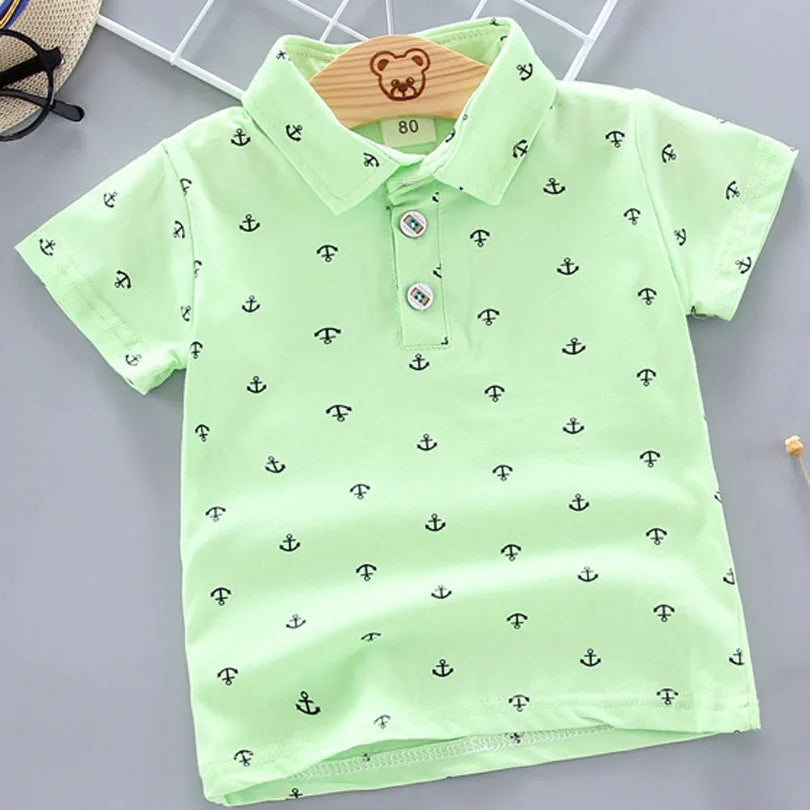 2024 Summer New Baby Kids Boys Fashion Breathable Print Short Sleeve Lapel Collar Cotton Shirt Tops Dropshipping