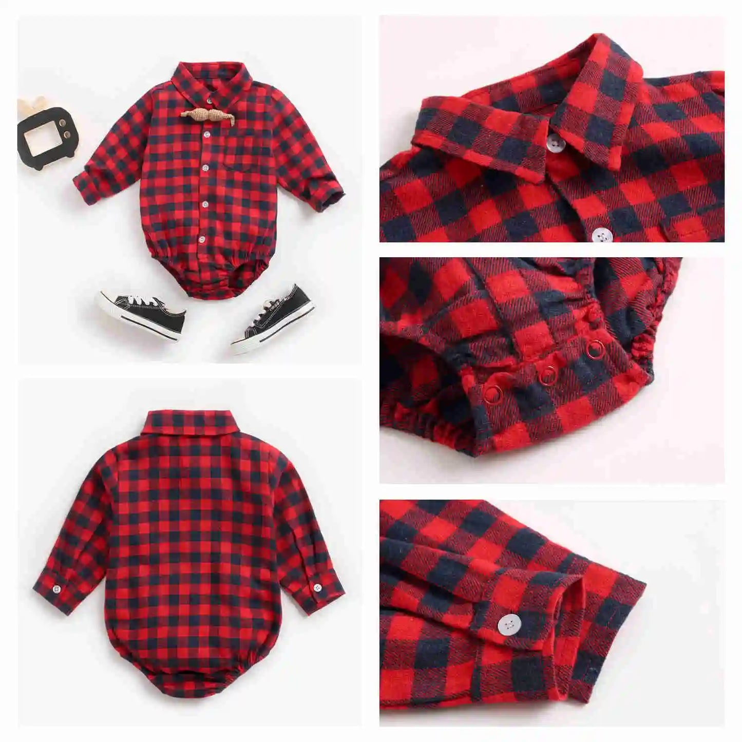 Sanlutoz Long Sleeve Cotton Baby Boys Bodysuits Plaid Casual Infants Clothing Autumn