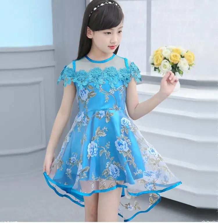 ARWEN AJH 2024 Kids Girls Flower Dress Children Girl Voile Birthday Party Dress Baby Fancy Princess Fashion Yarn Dress 3 5 8 10 12 Years