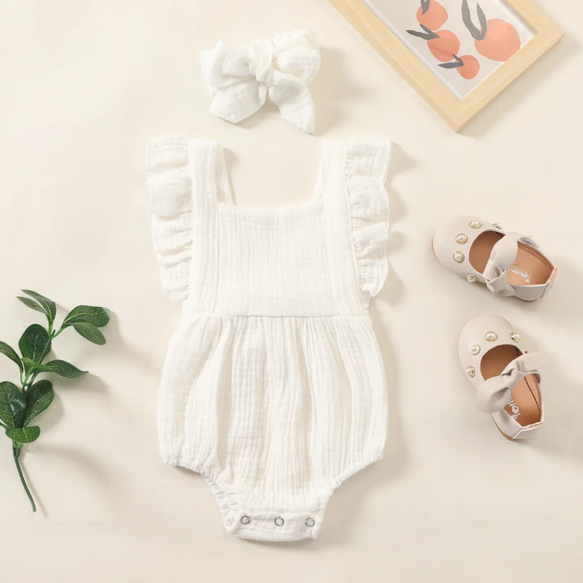 Summer Newborn Infant Baby Girls Romper + Headband Muslin Sleeveless Rompers Kids Onepiece Fashion Baby Clothing