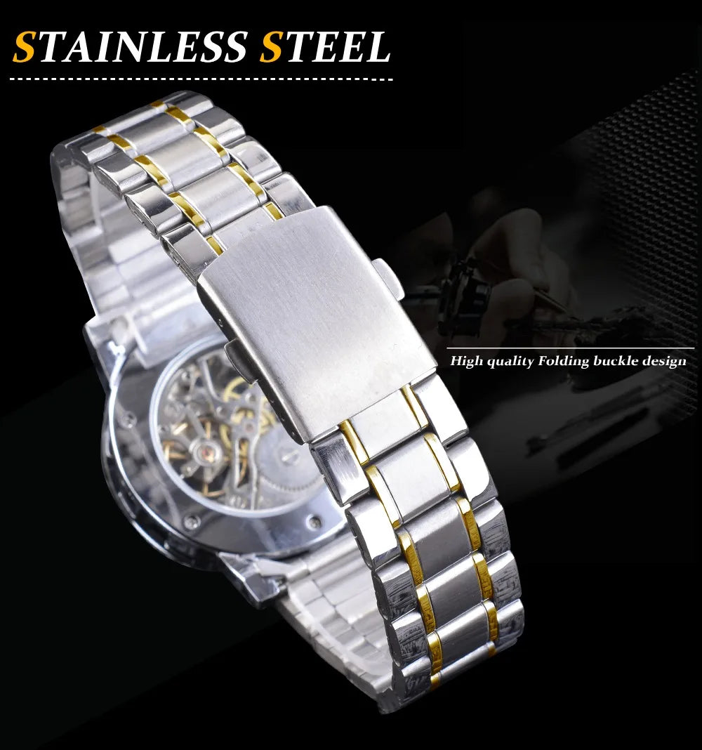 Winner Transparent Fashion Diamond Luminous Gear Movement Royal Design Men Top Brand Luxury Male Mechanical Skeleton Wrist Watch