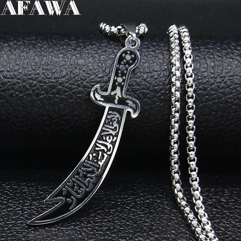 Arabic Imam Ali Zulfiqar Sword Necklace Chain for Men Stainless Steel Muslim Islam Knife Islamic Accessories Jewelry N558S01