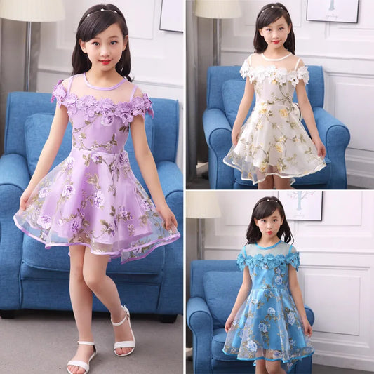 ARWEN AJH 2024 Kids Girls Flower Dress Children Girl Voile Birthday Party Dress Baby Fancy Princess Fashion Yarn Dress 3 5 8 10 12 Years