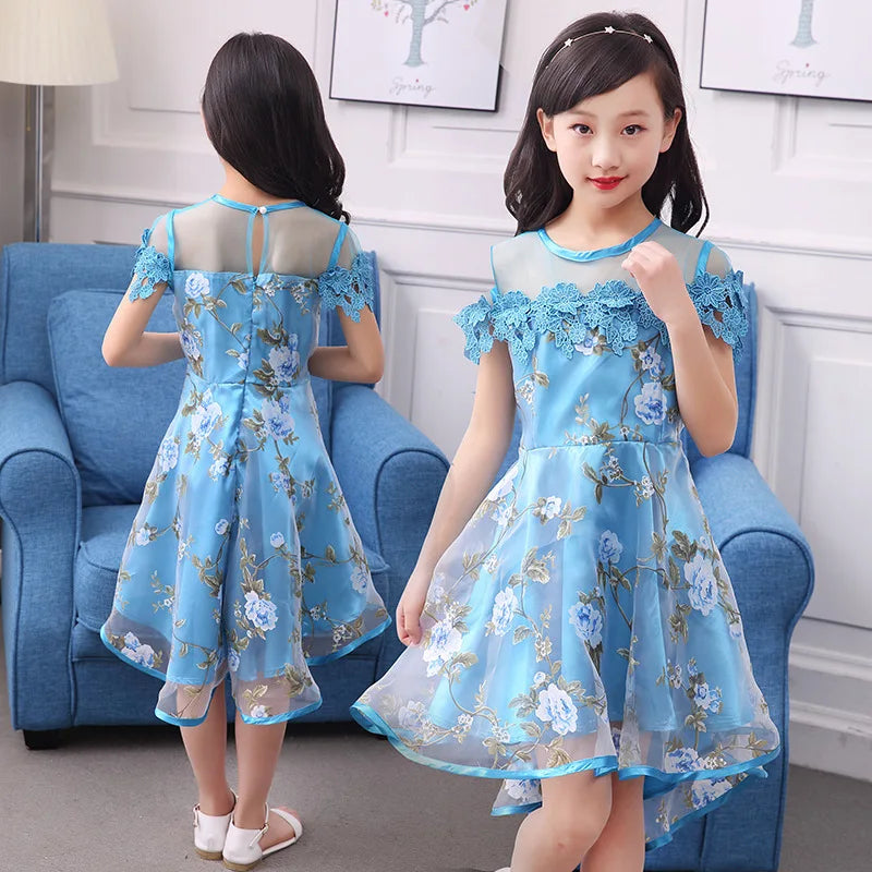 ARWEN AJH 2024 Kids Girls Flower Dress Children Girl Voile Birthday Party Dress Baby Fancy Princess Fashion Yarn Dress 3 5 8 10 12 Years